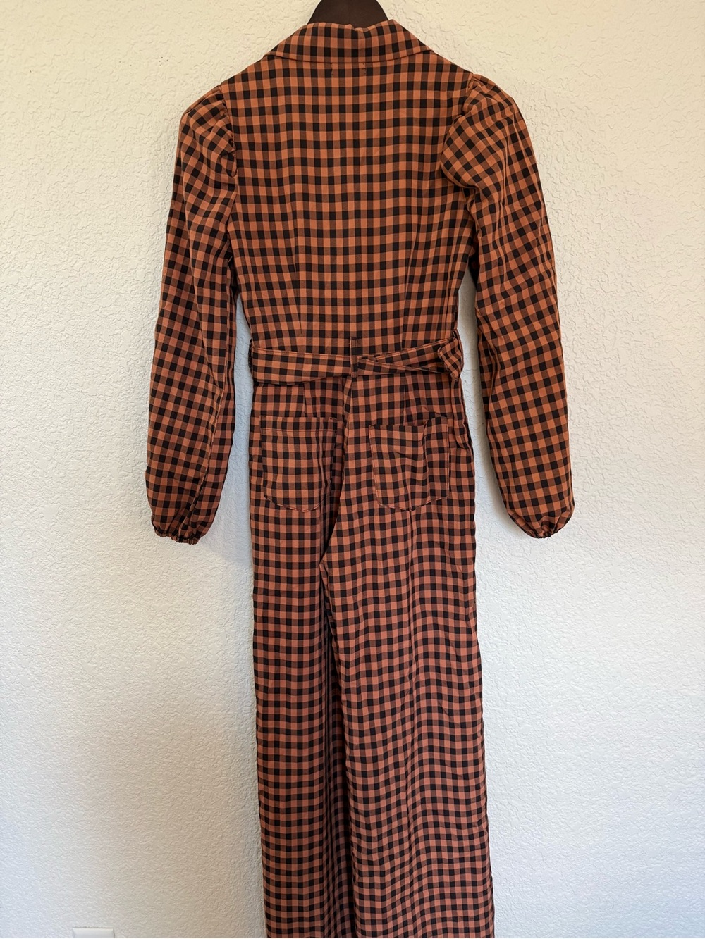 Nasty‎ Gal Salmon/Black Gingham Tailored Jumpsuit | Belted | Wider Leg  | US 0 - Picture 7 of 12